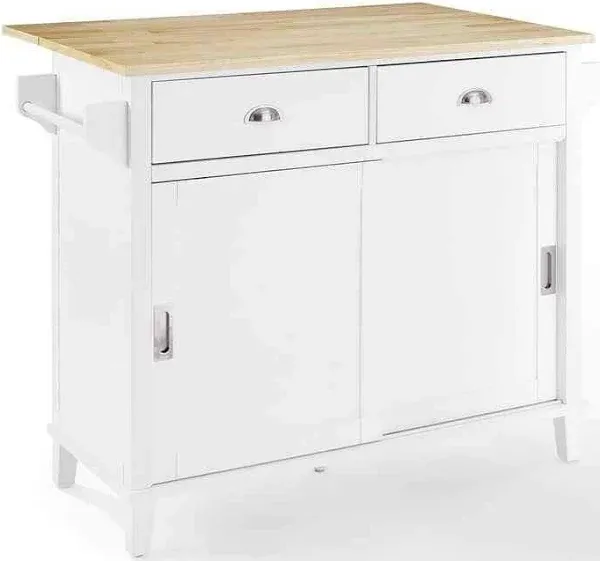 Cora White Kitchen Island W/Drop Leaf