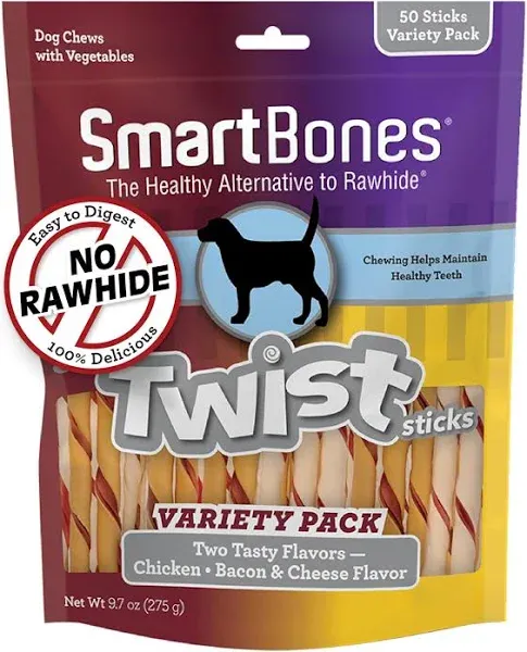 SmartBones Smart Twist Sticks with Real Chicken 50 Count, Rawhide-Free Chews for Dogs