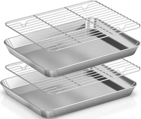 Quarter Sheet Pan with Wire Rack Set [2 Baking Sheets + 2 Cooling Racks]  Stain