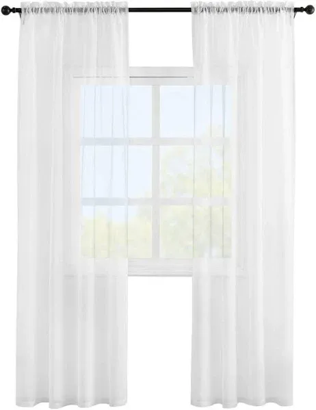 2 Panels White Sheer Curtains 54*63 Inches, Rod Pocket Window Treatment