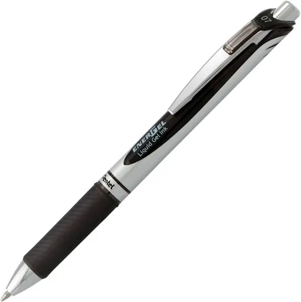 Pentel® EnerGel RTX Gel Pen, Retractable, Medium 0.7 mm, Black Ink, Smoke/Gray Barrel (PENBL77PWA)