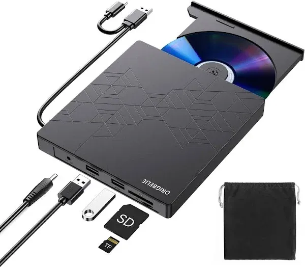 Origbelie External DVD Drive USB 3.0 CD/DVD ROM -RW Adapter