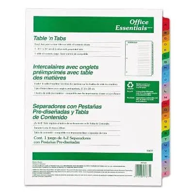 Office Essentials™ Table 'n Tabs Dividers, 26-Tab, A to Z, 11 x 8.5, White, Assorted Tabs, 1 Set (AVE11677) Each