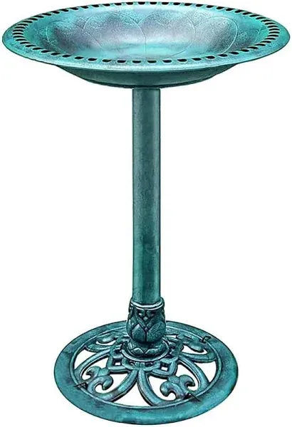 NERVETTA Home 28 inch Height Polyresin Lightweight Antique Outdoor Garden Bird Bath - Green