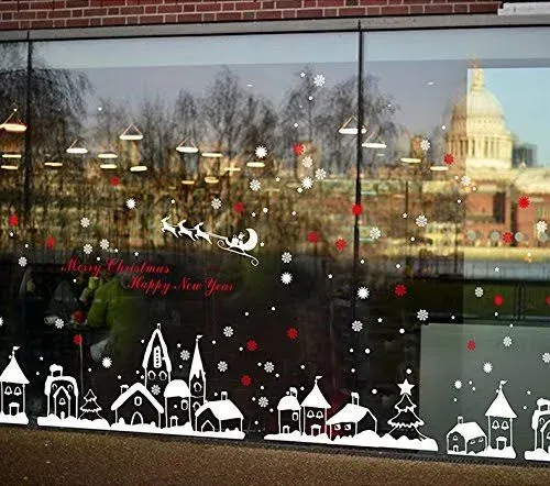 Christmas Window Decorations Decals - Winter Holiday Clings Stickers Snowflak...