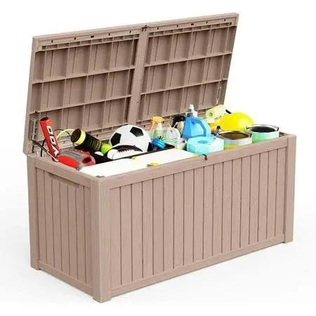 Outdoor Storage Box 180 Gallon Waterproof Lockable Resin Deck Bin Patio Supplies