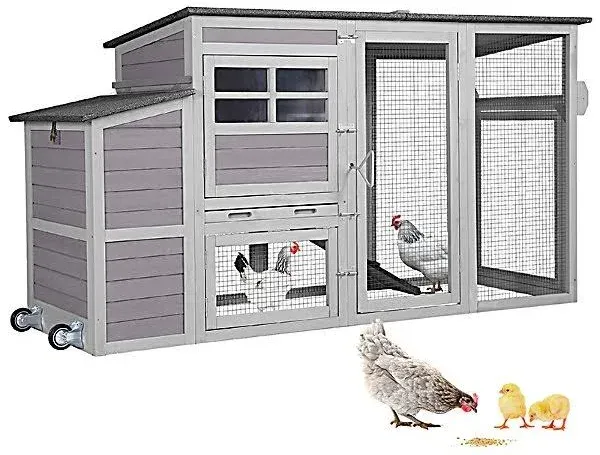 Aivituvin Wooden Chicken Coop for 2-3 Hens with Wheels