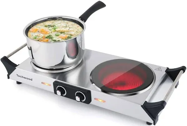 Electric Stove, Double Infrared Ceramic Hot Plates for Cooking, Two Control C...