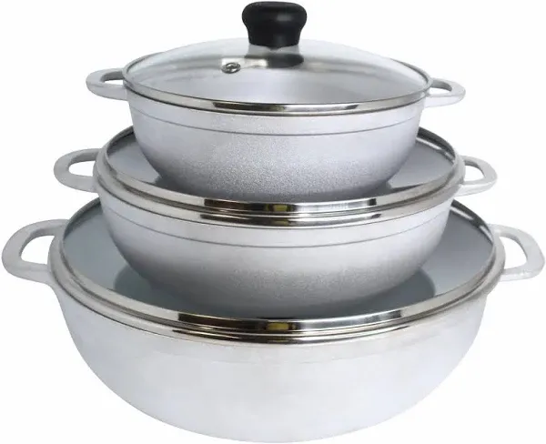 Imusa 3 Piece Basic Cast Aluminum Caldero with Glass Lid (1.5Qt, 2.5qt, 5.2Qt)