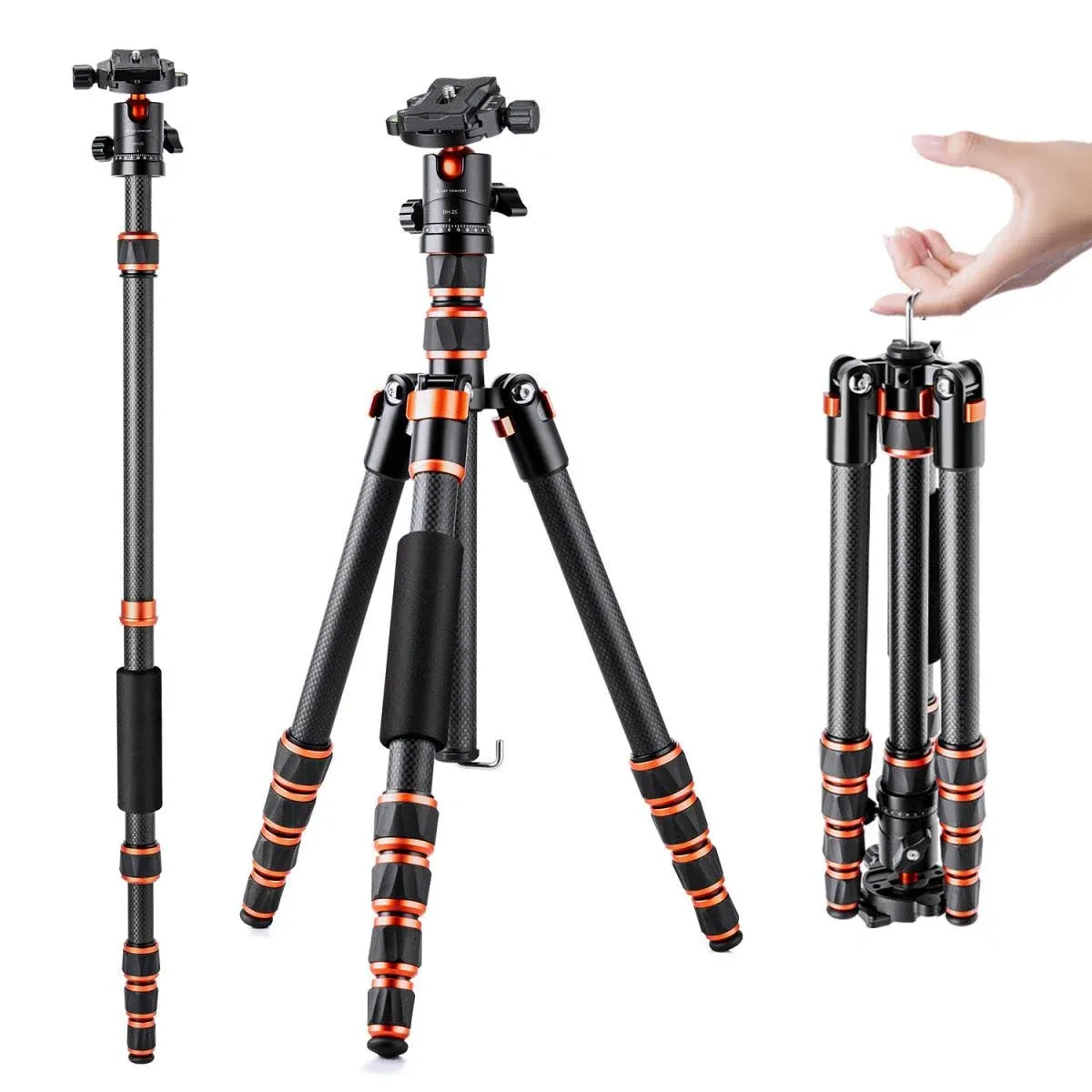 KF Concept BA225 5-Section CF Tripod/Monopod with Ball Head, 17.6 lbs Capacity