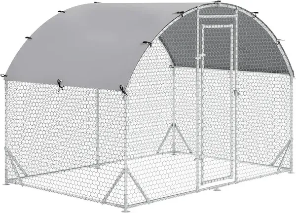 PawHut Metal Chicken Coop Large Cage with Cover Walk-in Poultry Hen Run