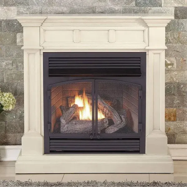 Duluth Forge Dual Fuel Ventless Gas Fireplace System with Mantle, Remote Control, 6 Fire Logs, Use with Natural Gas or Liquid Propane, 32000 BTU, Heats up to 1500 Sq. Ft., Antique White