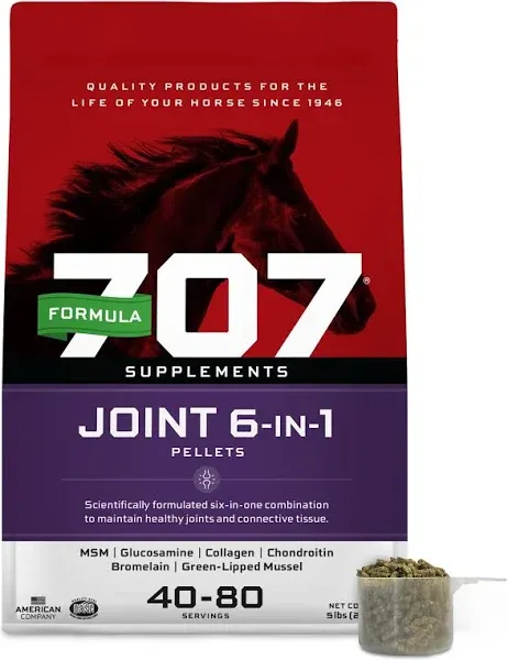 Formula 707 Joint 6in1 Equine Supplement, 20lb Refill Bag – MSM, Glucosamine, Chondroitin, Collagen, Bromelain & Green-Lipped Mussel for Horses