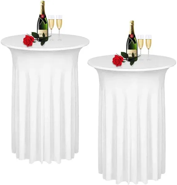 Albassa Cocktail Table Covers 32"x 43" Spandex Stretch Round Cocktail Tablecloths with Wavy Drapes Fitted High Top Bar Table Skirt