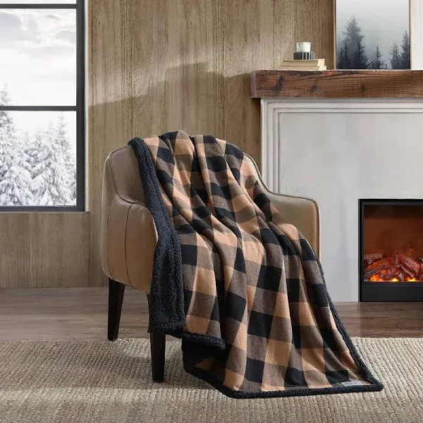 Eddie Bauer Cotton Flannel/Shearling Reverse Throw Blanket