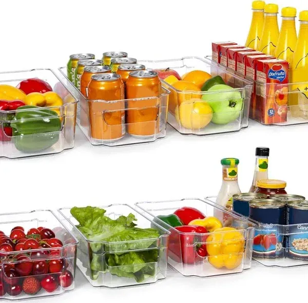 HOOJO Refrigerator Organizer Bins - 8Pcs Clear Plastic Bins for Fridge, Freezer,