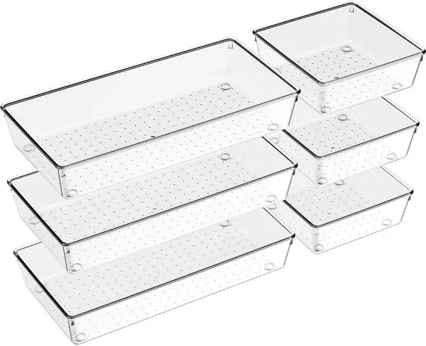 6 Pack Large Size Clear Plastic Versatile Acrylic Stackable Drawer Organizer Trays