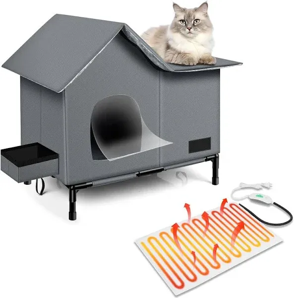 Heated Cat House,Removabl<wbr/>e Elevated Weatherproof Cat Houses for Outdoor Cats ...