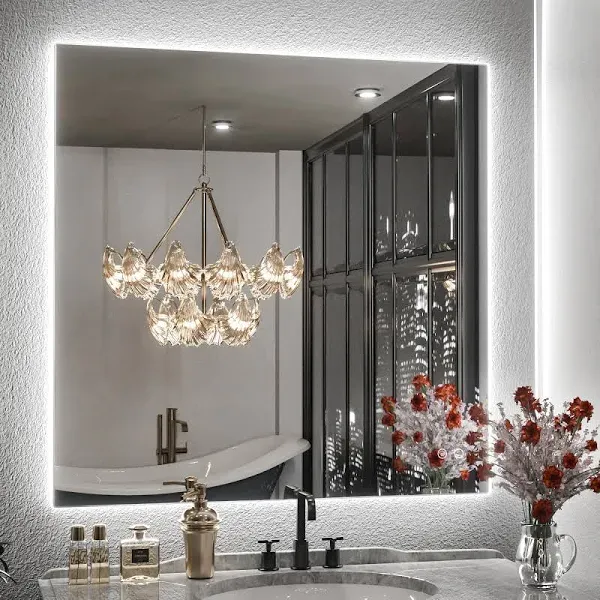 Keonjinn LED Bathroom Mirror with Lights Backlit Vanity Mirror Anti-Fog Lighted Bathroom Mirror Wall