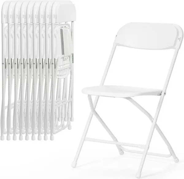 VINGLI Plastic Folding Chair, Indoor Outdoor Stackable Seat 10 Pack / White