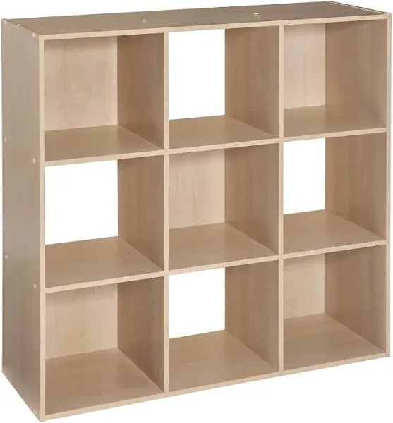 ClosetMaid Cubeicals 9 Cube Storage Shelf Organizer Bookshelf Square Shape, Easy Assembly, Wood, Birch Finish