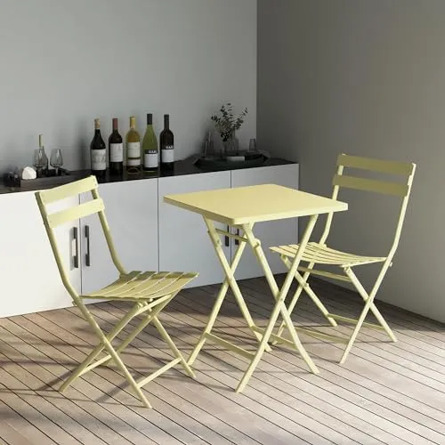 3 Piece Patio Bistro Set of Foldable Square Table and Chairs