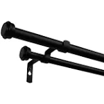 Exclusive Home Topper Double Curtain Rod and Finial Set, Matte Black, 66"-120"