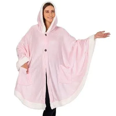 PAVILIA Angel Wrap Hooded Blanket | Poncho Blanket Wrap with Soft Sherpa Fleece | Plush, Warm, Wearable Throw Cape with Pockets | Cozy Gifts for Women