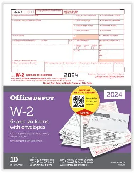 Office Depot Brand W-2 Laser Tax Forms 6-Part