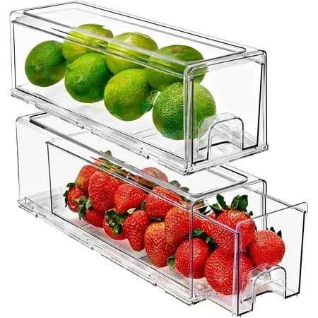 Sorbus Fridge Drawers - Clear Stackable Pull Out Refrigerator Organizer Bins - Food Storage Containers for Kitchen, Refrigerator, Freezer, Vanity &