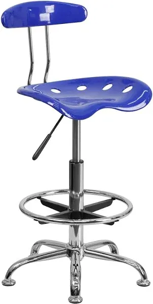 Flash Furniture - Vibrant Chrome Drafting Stool with Tractor Seat - Nautical Blue