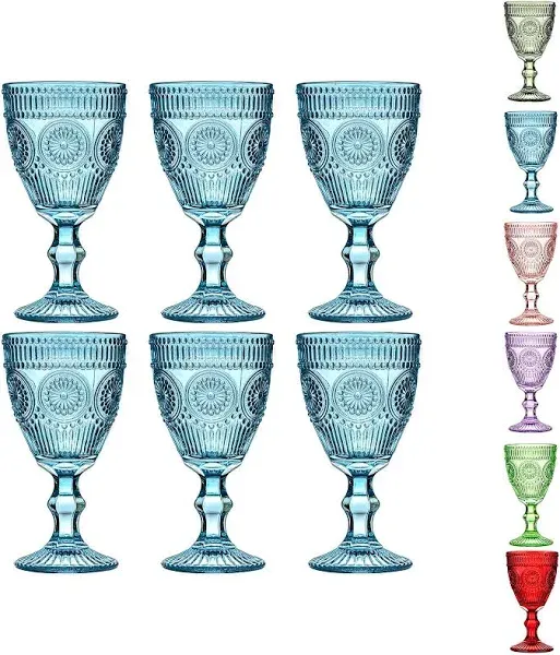 Wine Glasses - Set of 6 Glass Goblets, 10oz - Dishwasher-Saf<wbr/>e, Handcrafted Blue