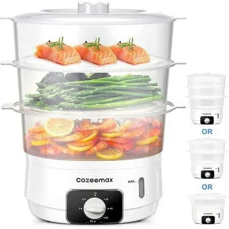 Cozeemax 3 Tier Electric Food Steamer with for Cooking, Programmable 13.7