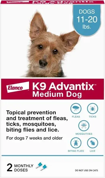 NEW Elanco K9 Advantix Dog Flea Tick Killer Medium Dogs 11-20 LBS 2 Dose 6548