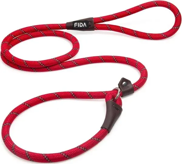 FIDA Rope Slip Training Dog Leash, 6-ft long, 1/2-in wide, Red