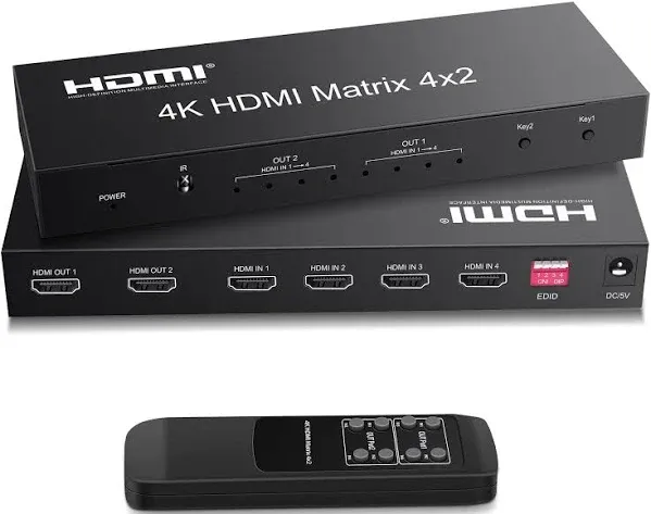 Ferrisa 4x2 Hdmi Matrix Switch,4 in 2 Out Matrix Hdmi Video Switcher Splitter +Optical & L/R Audio Output,Support Ultra