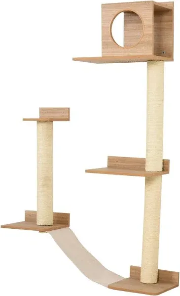 PawHut Wall-Mounted Multi-Level Cat Tree Activity Tower