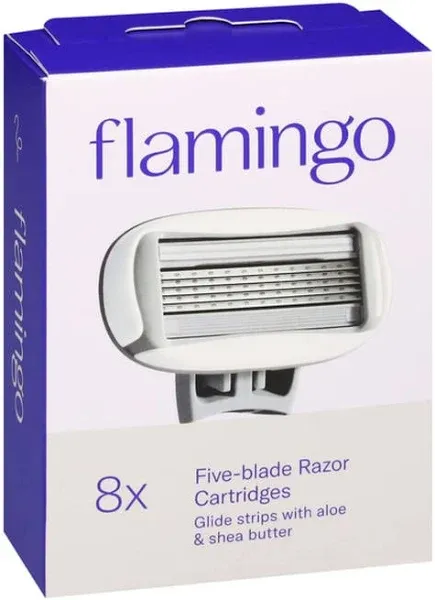 Flamingo 5-blade Razor Replacement Blades Aloe &amp; Shea Butter ( 8 Cartridges )