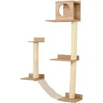 PawHut Wall-Mounted Multi-Level Cat Tree Activity Tower with Sisal-Covered Scratching Posts & An Interior Condo Area