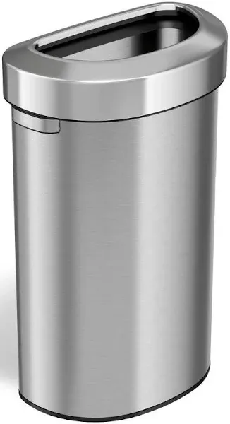 iTouchless 18 Gallon Semi-Round Stainless Steel Open Top Trash Can and Recycle Bin, 68 Liter, Slim and Space-Saving Design for Home, Office, Kitchen, Restaurant, Restroom, Large Capacity