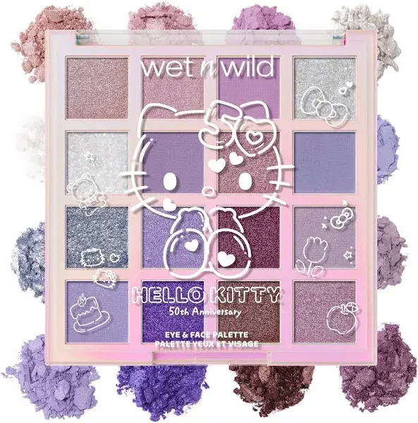 wet n wild Hello Kitty Eye & Face Palette, 2 Bold Richly Pigmented Palettes, Multi-Functional Buildable and Blendable Formula, Cruelty-Free & Vegan - Big Smile