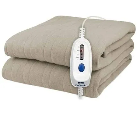 Pure Warmth Solid Flannel Electric Heated Warming Full Blanket