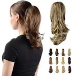 SOFEIYAN 13" Ponytail Extension Long Curly Ponytail Clip in Claw Hair Extension Natural Looking Synthetic Hairpiece for Women, Blonde & Medium Brown