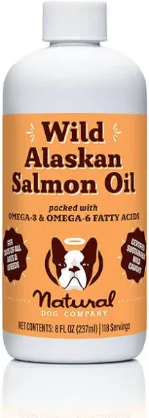 Natural Dog Company Pure Wild Alaskan Salmon Oil for Dogs 8oz Skin &amp; Coat Sup...