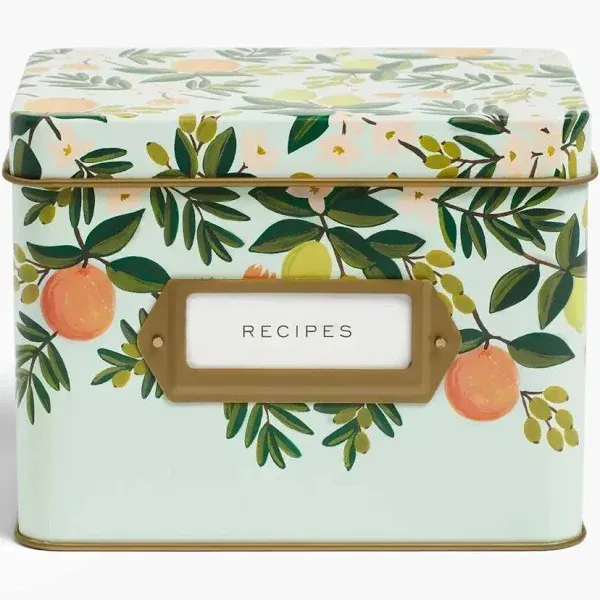 Rifle Paper Company Citrus Floral Tin Metal Recipe Box W Divider Cards