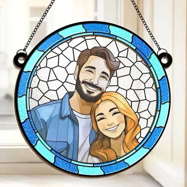 Custom Photo Where There Is Love There Is Life Couple Personalized Window Hanging Suncatcher Gift