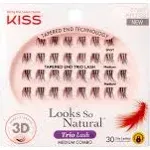 KISS Looks So Natural Trio Lash Medium Combo Pack, False Eyelashes with Tapered End Technology, 3D Lengths & Angles, Easy Grip Tray with Built-In Glue Pocket, 30 Trio Lashes in Short & Medium Lengths