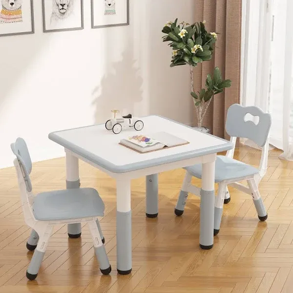 Kids Table and 2 Chairs Set with Graffiti Desktop Height Adjustable