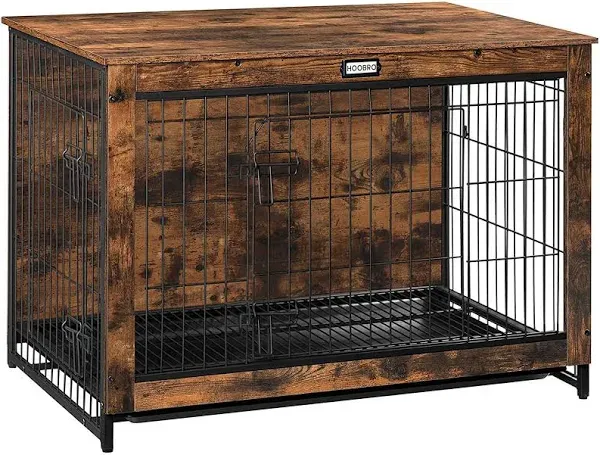 HOOBRO Dog Crate Furniture, Large Dog Kennel, 38” Wooden Pet Furniture with P...