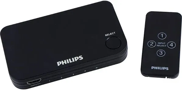 Philips Elite 4K HDMI 4 Device Switch with Wireless Remote Control - Black